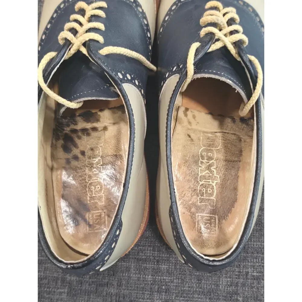 Vintage Dexter USA Saddle Shoes Men 10 Two Tone Leather Oxfords Cream Navy W758